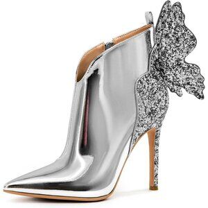 ✨ Findvell Ankle Boots Women Silver Microfiber Butterfly Stiletto High Heel Shoe